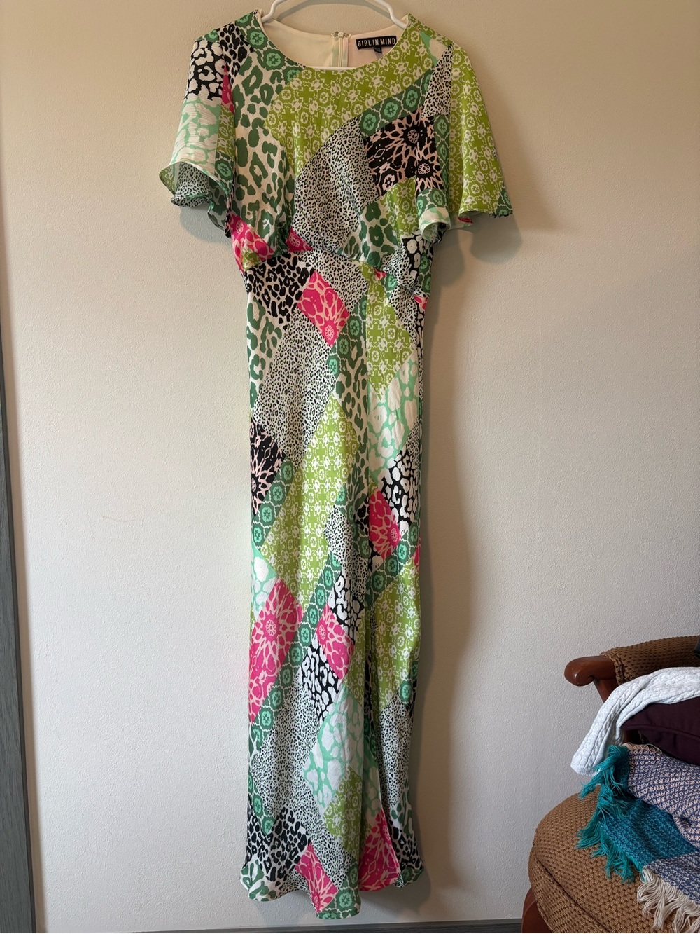 City Chic Green & Pink Patchwork Maxi Dress